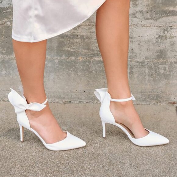 Lulus Lizaa White Bow Ankle Strap Pumps - Size 8 - Picture 1 of 5